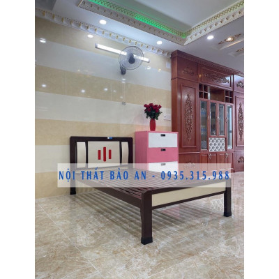 Giường sắt hộp kiểu gỗ BẢO AN 1mX2m - Mẫu 03