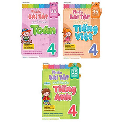 Combo Phiếu Bài Tập Cuối Tuần Toán + Tiếng Việt + Tiếng Anh Lớp 4 (35 Tuần Học) (Bộ 3 Cuốn) - MEGA