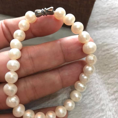 Vòng NGỌC TRAI NỮ ĐEO SIZE 7LY5 VÒNG GỒM 25 HẠT ĐÚNG CUNG SANH  MÀU TRẮNG 