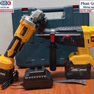 Bộ Combo Máy Khoan Bê Tông Và Máy Cắt Cầm Tay Dùng Pin 15 Cell 199V Lõi Đồng - Động Cơ Không Chổi Than - Bảo Hành 1 Năm