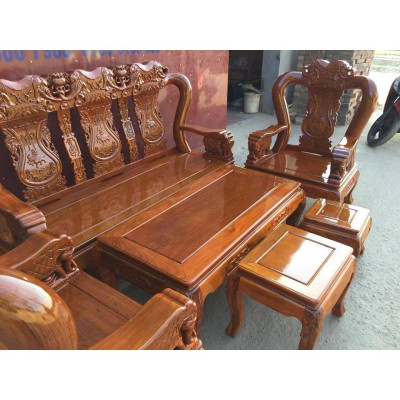 Bộ bàn ghế gỗ phòng khách trạm voi gỗ lim