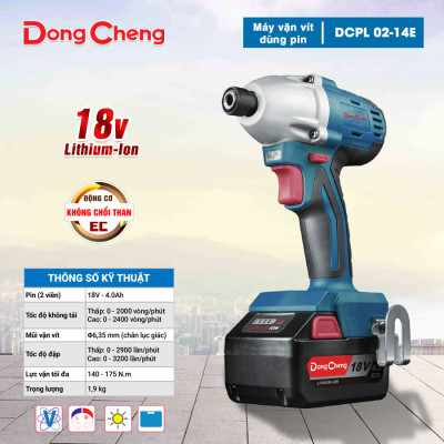 MÁY VẶN VÍT (ĐỘNG CƠ KHÔNG CHỔI THAN) DÙNG PIN 18V DONGCHENG DCPL02-14E (GỒM 2 PIN 18V/4AH) - HÀNG CHÍNH HÃNG