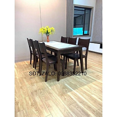 Bàn ăn 6 ghế gỗ sồi đen