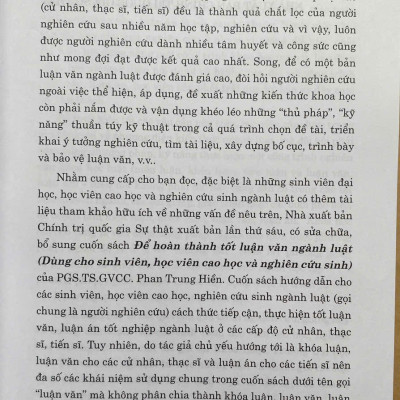 Để Hoàn Thành Tốt Luận Văn Ngành Luật ( Dùng cho sinh viên, học viên cao học và nghiên cứu sinh )