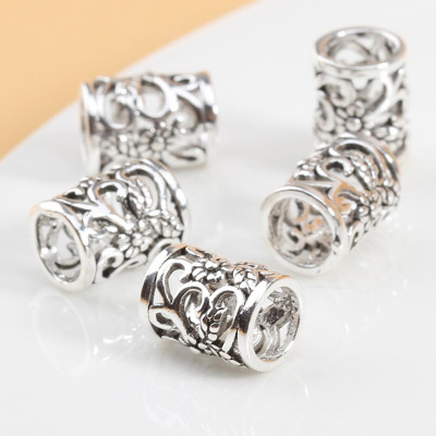 Combo 3 cái charm bạc hình trụ chặn hạt họa tiết hoa văn - Ngọc Quý Gemstones