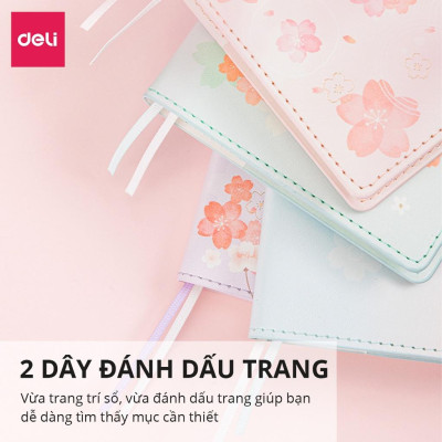 Sổ Tay Ghi Chép Kẻ Ngang 224 Trang 80Gsm Bìa Hoa Anh Đào Cao Cấp Deli - Bìa Chống Nước Màu Ngẫu Nhiên Phù Hợp Làm Sổ Tay Kế Hoạch Planner - SZ048 SZ051
