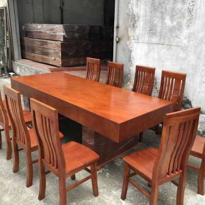 Bàn Ăn Đóng Hộp 10 Ghế Đục Chữ Thọ Cân Gỗ Hương Đá