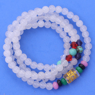Vòng chuỗi 108 hạt đá thạch anh trắng charm lục tự chân ngôn - hạt 8 ly ( size lớn ), vòng chuỗi niệm Phật, vòng chuỗi đeo tay