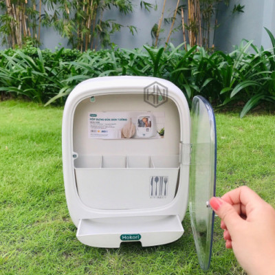 Hộp đựng đũa thìa dán tường Hokori Việt Nhật có nắp đậy hít từ - 4 ngăn 