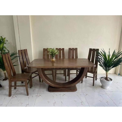 bàn ăn mặt gỗ 6 ghế 1m6x80