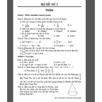 Đề thi môn toán tiếng việt dùng cho học sinh lớp 5 thi vào lớp 6 (dùng chung cho các bộ sgk)