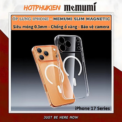 ốp lưng siêu mỏng 0.3mm sạc từ tính bảo vệ camera trong suốt chống ố vàng cho iPhone 17 Pro Max / 17 Air / iP 17 Pro / 17 hiệu Memumi Slim Magnetic Clear - Chống trầy xước, độ trong full HD, sạc không dây nam châm N52 - Hàng nhập khẩu