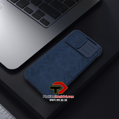 Bao da dành cho iPhone 14 Pro Max hàng chính hãng Nillkin QIN có nắp trượt bảo vệ camera - Hàng chính hãng