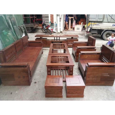 bộ bàn ghế sô fa gỗ sồi Nga hàng phun pu màu óc chó