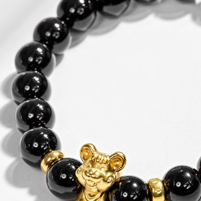 Vòng Tay Đá Thiên Thạch Charm Tuổi Tý Bạc Mạ Vàng 24K Ngọc Quý Gemstones