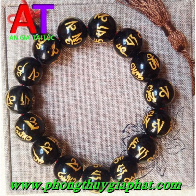 Vòng đeo tay đá đen huyền thạch chạm chú