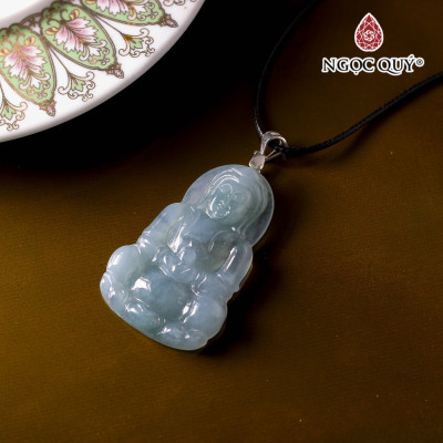 Mặt dây chuyền phật bà lam ngọc 39x25mm mệnh thủy mộc - Ngọc Qúy Gemstones