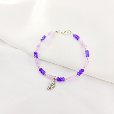 Vòng tay mệnh hỏa, thổ đá Agate mix charm chiếc lá