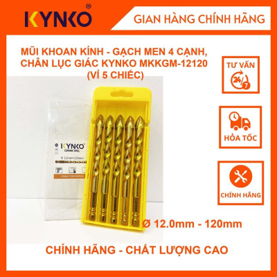MŨI KHOAN KÍNH - GẠCH MEN 4 CẠNH, CHÂN LỤC GIÁC ĐƯỜNG KÍNH PHI Ø 12 DÀI 120MM KYNKO MKKGM- 12120 (VỈ 5 CHIẾC)