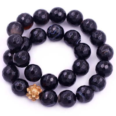 [Mệnh Thủy, Mộc] Vòng Chuỗi Niệm Phật Đá Thạch Anh Đen Cắt Giác 14 Ly 27 Hạt Charm Hoa Sen Inox, Vòng Chuỗi Phật Giáo, Chuỗi Niệm Phật Hạt To - Phong Thủy 868