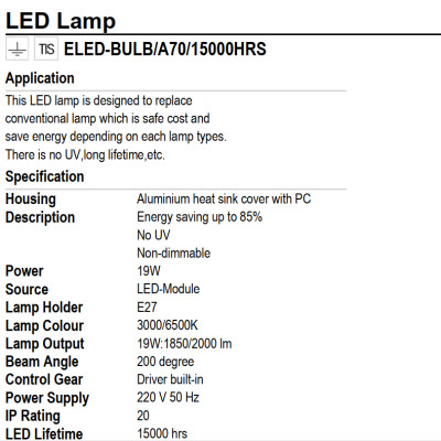 BÓNG ĐÈN LUMAX#ECOBULB-1850LM/830/19W/E27/ECO - TIẾT KIỆM NĂNG LƯỢNG - XX THÁI LAN - TUỔI THỌ 15000 GIỜ