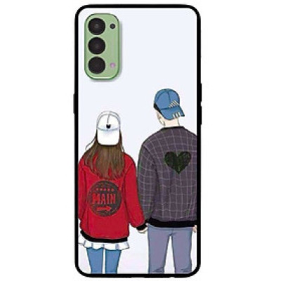 Ốp lưng dành cho Oppo Reno 4 mẫu Cặp Đôi Mũ Trắng Xanh