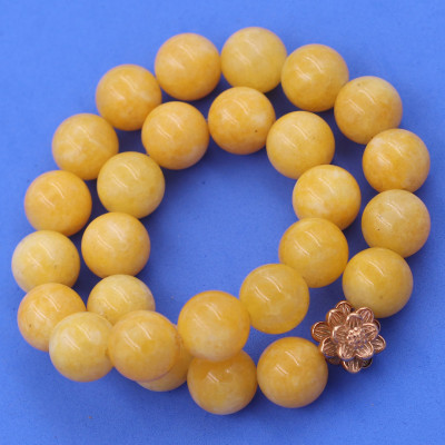 [Mệnh Kim, Thổ] Vòng Chuỗi Niệm Phật Đá Ngọc Tủy Vàng 14 Ly 27 Hạt Charm Hoa Sen Inox, Vòng Chuỗi Phật Giáo, Chuỗi Niệm Phật Hạt To - Phong Thủy 868