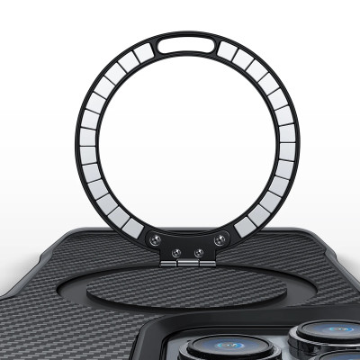 Ốp lưng cho iPhone 14 Pro Max, iPhone 13 Pro Max, iPhone 12 Pro Max  hiệu Likgus Fiber hỗ trợ sạc không dây, kèm kệ chống lưng, vân carbon chống trơn trượt, chống sốc cao cấp - Hàng chính hãng.