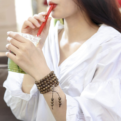 Vòng tay trầm hương tràng 108 hạt Tốc SƠN MỘC HƯƠNG tặng 1 mốc khóa SMH