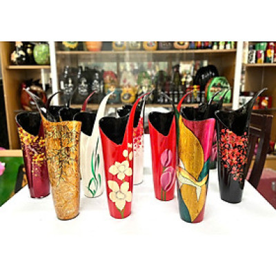 Bình hoa sơn mài cao cấp Thanh Bình Lê - Bình miệng kiểu chữ V, size 37x16 cm dùng cắm hoa, trang trí, quà tặng ý nghĩa