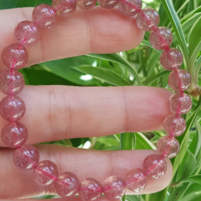 Vòng tay phong thủy đá THẠCH ANH DÂU HỒNG size hạt 8mm tự nhiên NỮ mệnh HOẢ mệnh THỔ may mắn tốt sức khỏe công việc ạ