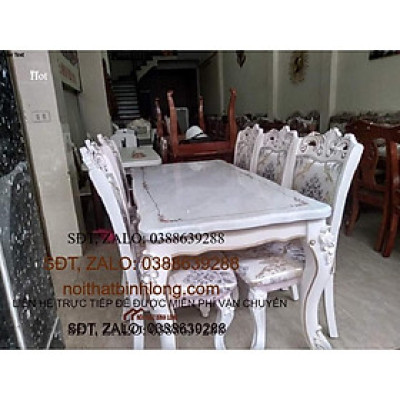 Bàn ghế ăn tân cổ điển nhập khẩu 6 ghế vs bàn đá