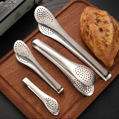 Dụng cụ gắp thức ăn nóng, lật đồ nướng kẹp gắp đá chất liệu inox có lỗ ráo mỡ nước nhiều size