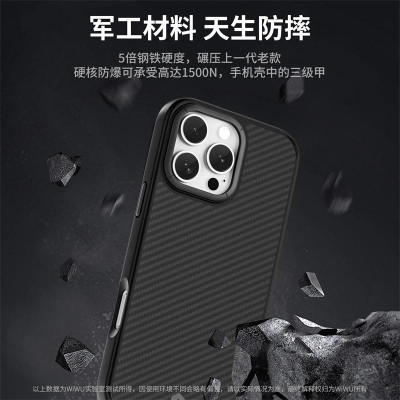 Ốp Lưng cho iPhone 16 Pro Max hiệu WI WU Kevlar Siêu Nhẹ Chống Sốc Theo Tiêu Chuẩn Quân Đội, Chống Bám Vân Viền Camera Kim Loại - Hàng chính hãng