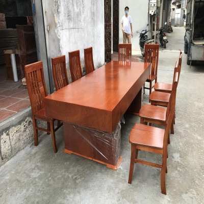 Bàn Ăn Đóng Hộp 10 Ghế Đục Chữ Thọ Cân Gỗ Hương Đá