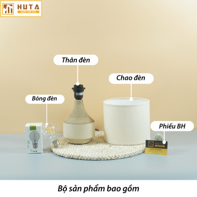 Đèn Ngủ Để Bàn Gốm Sứ Cao Cấp HUTA S14 Vân Màu Gỗ Độc Đáo Sang Trọng, Decor Trang Trí Phòng Ngủ, Khách Sạn, Đọc Sách Đầu Giường, Điều Chỉnh Độ Sáng, Ánh Sáng Vàng