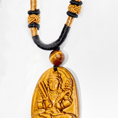 Mặt Dây Chuyền Phật Hư Không Tạng Bồ Tát Đá Mắt Hổ ( 3.6 x 2.3 cm) Ngọc Quý Gemstones