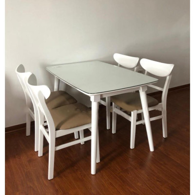 Bộ bàn ăn mango trắng 1m2 + 4 ghế mango  Thương hiệu Nội Thất Bình Long 