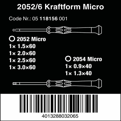 Bộ tua vít điện tử 6 cái lục giác 2052/6 Hexagon kèm giá treo Wera 05118156001