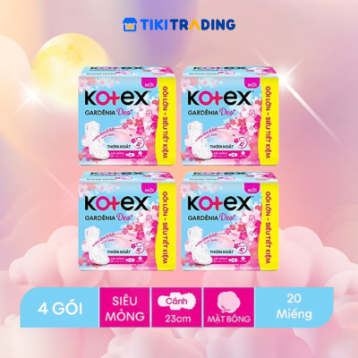 Combo 4 gói băng vệ sinh Gardenia Deo+ - Hoa Anh Đào siêu mỏng cánh 23cm 20 miếng