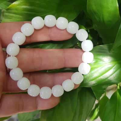 Vòng Tay Nữ Đá Ngọc Hoà Điền TRẮNG bầu Tự Nhiên Size 9li5 đẹp Màu Trắng sáng Nữ mệnh Kim Thủy Mang năng lượng tích cực may mắn tài lộc tốt công việc đeo đẹp xinh tay ạ