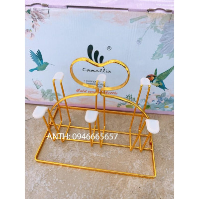 Giá úp cốc chữ nhật Inox mạ vàng