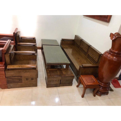 Bàn ghế phòng khách trứng đối mặt liền gỗ Sồi Nga