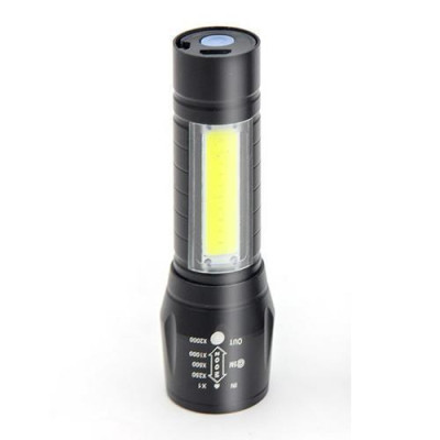 Đèn Pin Sạc Mini Có Zoom Hộp Xanh Xpe+Cob Light Siêu Sáng