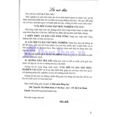 Sách - Câu Hỏi Và Bài Tập Trắc Nghiệm Vật Lí Lớp 8 - Dùng Chung Cho Các Bộ SGK Hiện Hành - Hồng Ân