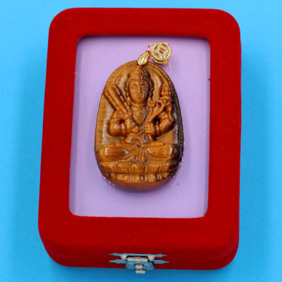Mặt dây chuyền Phật Hư Không Tạng bồ tát - đá mắt hổ 5cm - kèm hộp nhung - tuổi Sửu, Dần