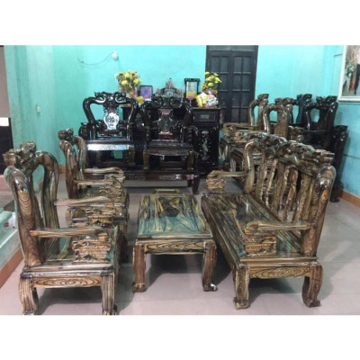 BỘ BÀN GHẾ GỖ TRÀM TAY 10 PHUN VÂN 6 MÓN KIỂM HÀNG TRƯỚC KHI THANH TOÁN