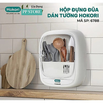 Hộp đựng đũa thìa dán tường Hokori Việt Nhật có nắp đậy hít từ - 4 ngăn 