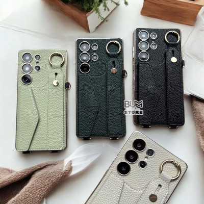 Ốp Lưng Cho Samsung S25 Ultra / S24 Ultra Ví Da Có Quai Xỏ Tay + Dây Đeo Dài - BUM STORE GALAXY CASE