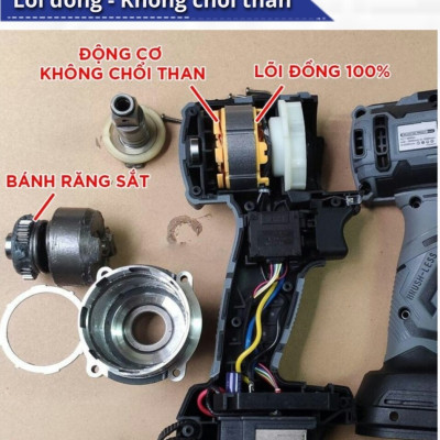 Máy siết bulong Không chổi than RAKUTEN 199V tặng đầu chuyển thành máy bắn tôn.máy bắt vít